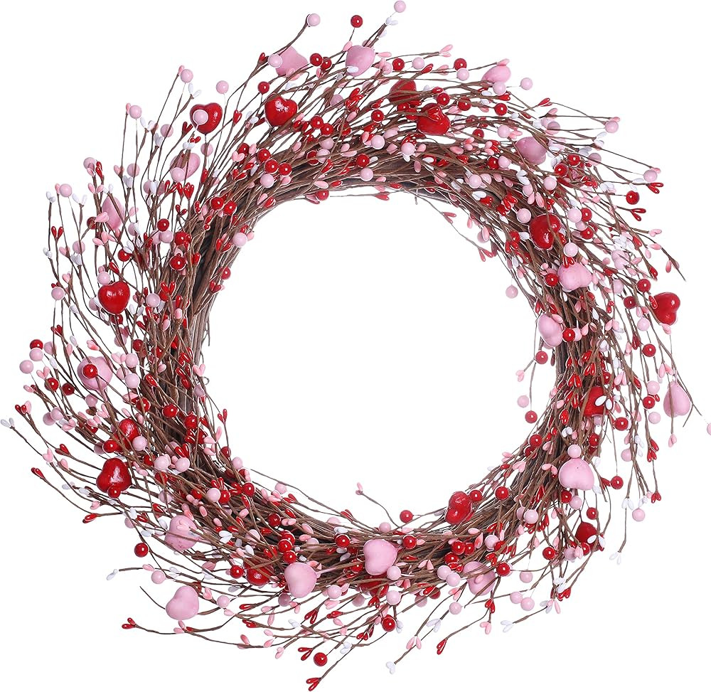 J’FLORU Valentine’s Day Wreaths for Front Door, 20”Valentine’s Day Wreath with Cute Heart... | Amazon (US)