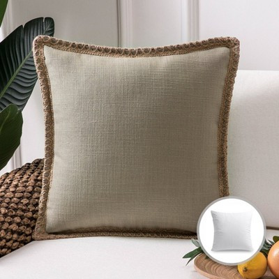 Phantoscope Linen Trimmed Farmhouse Series Decorative Throw Pillow with Insert, 1 Pack, 22x22, Gray | Target
