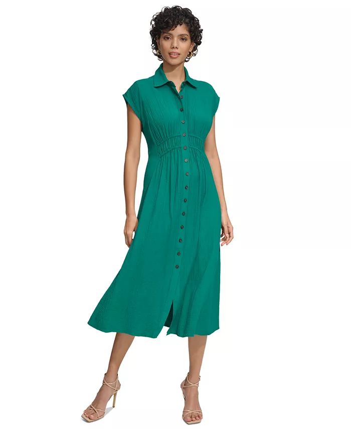 Calvin Klein Women's Shirred Textured Shirtdress - Macy's | Macy's