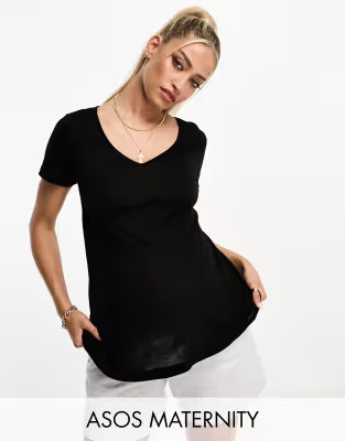ASOS DESIGN Maternity relaxed v neck t-shirt in black | ASOS (Global)