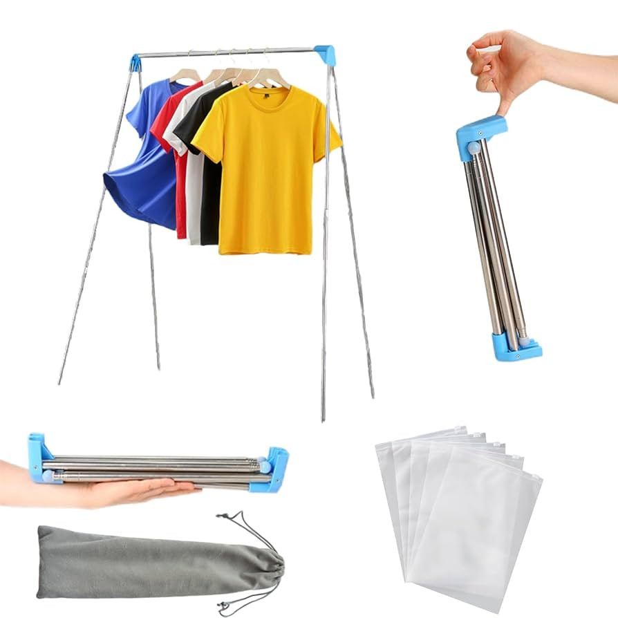 Portable Travel Garment Rack, Compact Stainless Steel Foldable Mini Drying Clothes Rack for Trave... | Amazon (US)