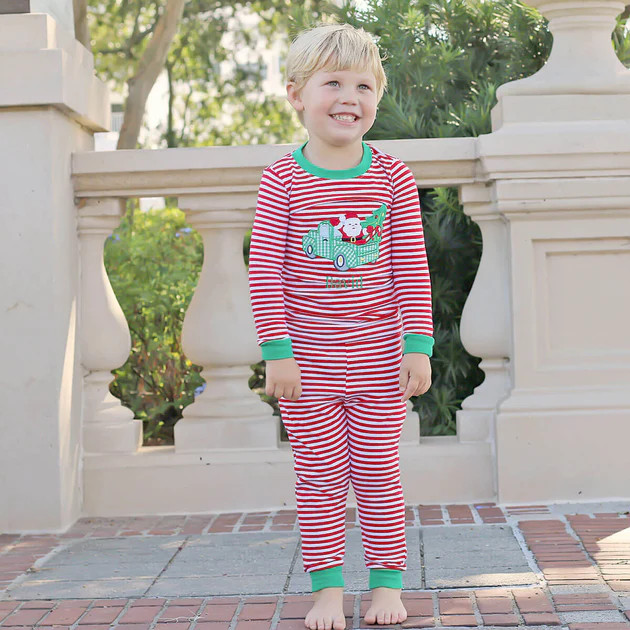 Santa Stops Here Pajamas Red Stripe | Classic Whimsy