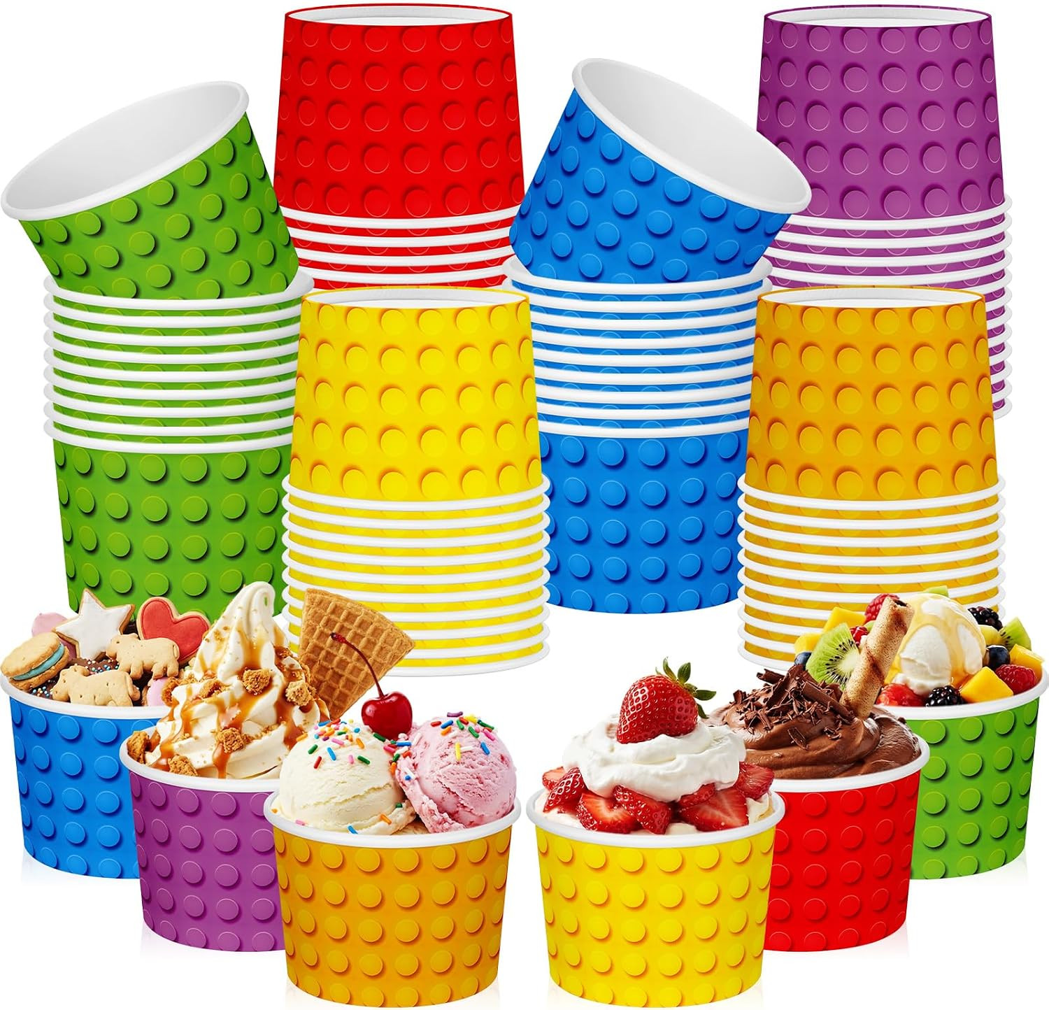 CHENGU 60 Pcs Building Block Snack Cups 9 oz Colorful Paper Ice Cream Bowls Disposable Decorative Building Brick Block Dessert Treat Soup Bowls for Hot or Cold Food | Amazon (US)