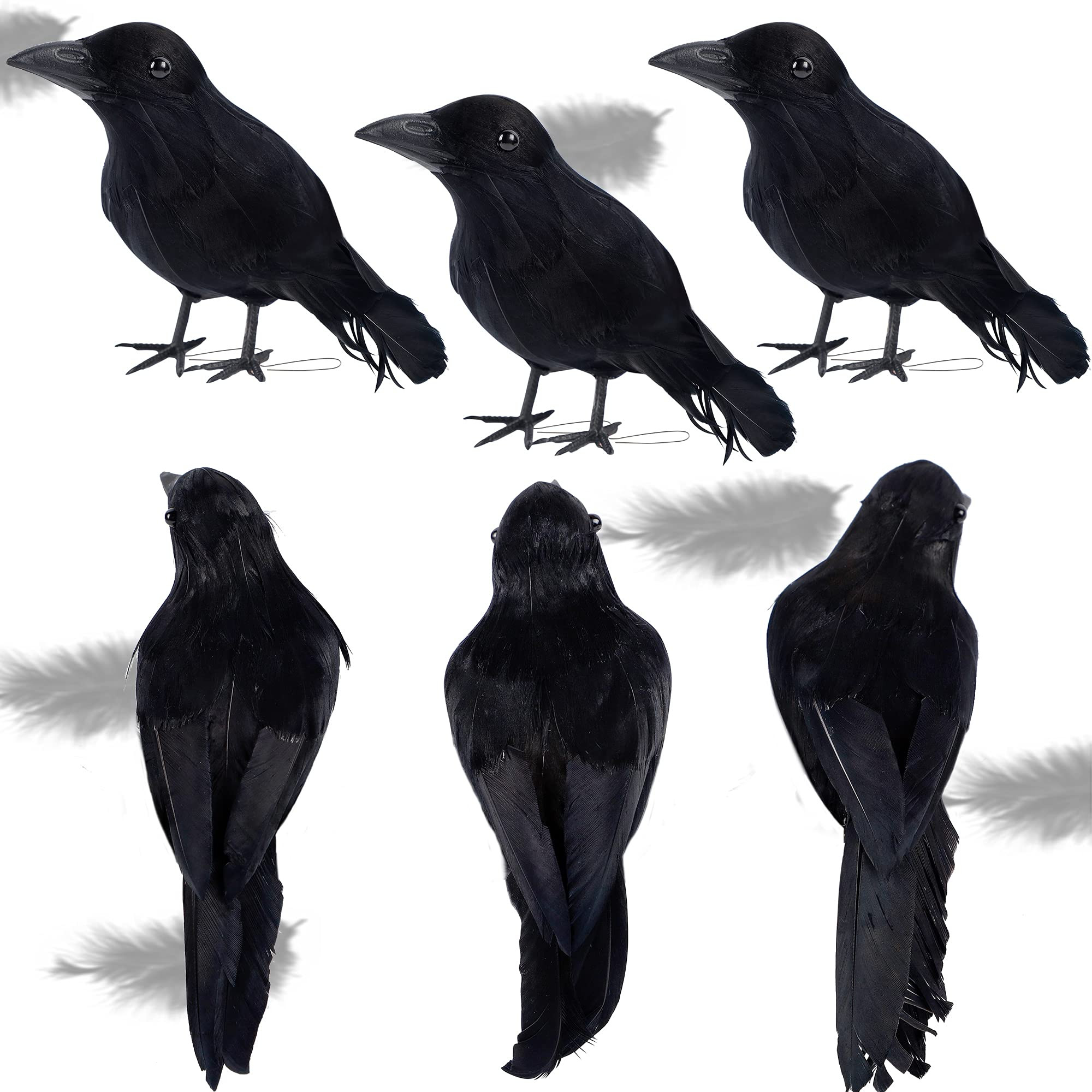 ATDAWN 6 Pack Halloween Black Feathered Crows, Realistic Halloween Birds Decoration for Spooky De... | Amazon (US)