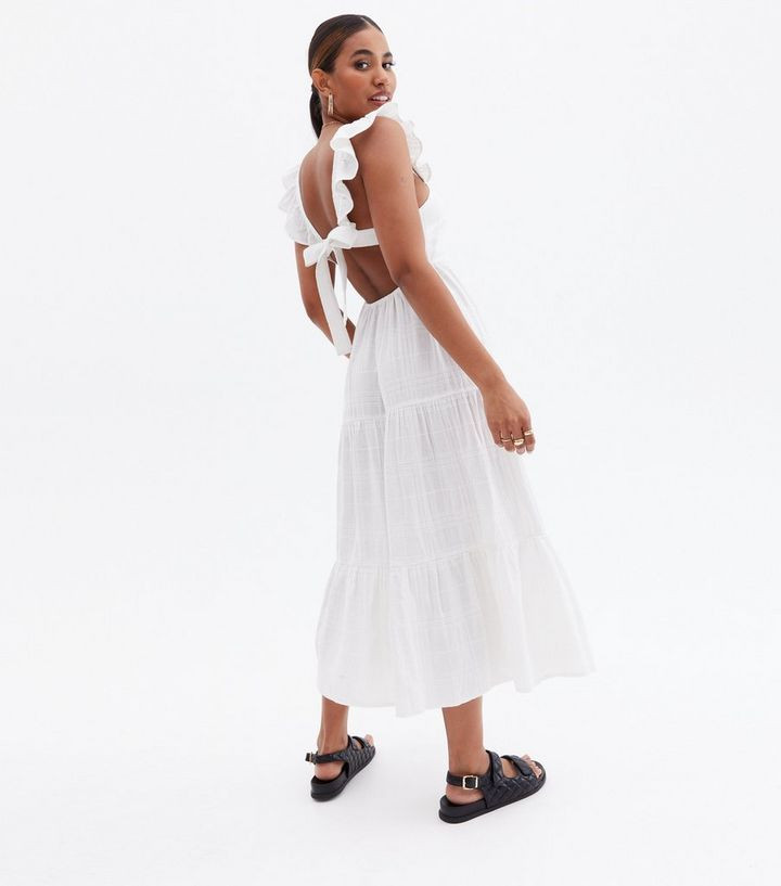 White Frill Square Neck Tiered Midi Dress
						
						Add to Saved Items
						Remove from Saved... | New Look (UK)