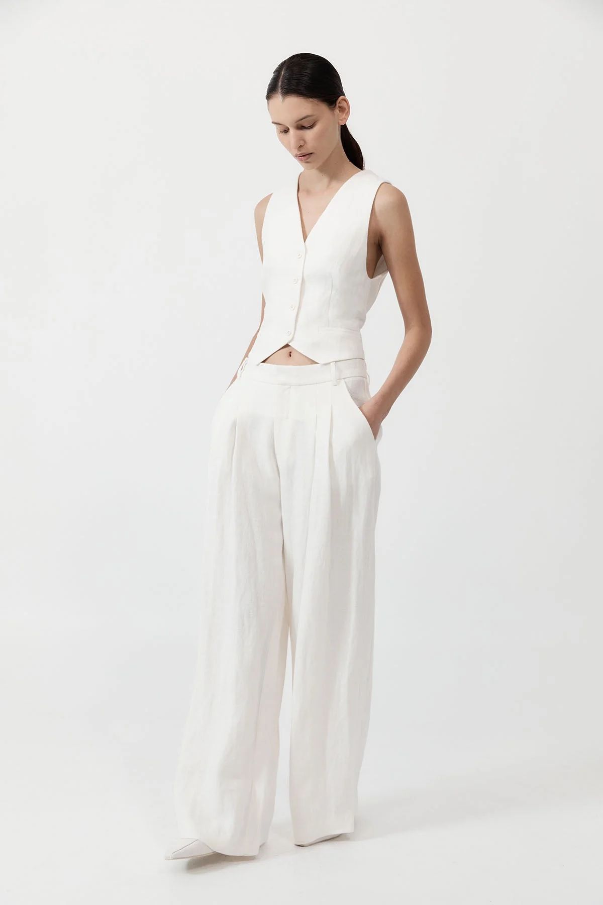 Tailored Linen Pants - Ivory | St. Agni