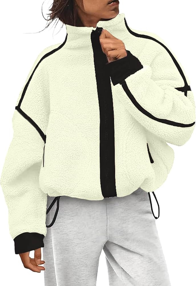 Womens Fleece Jacket Winter Trendy Sherpa Zip Up Jackets Soft Casual Outerwear with Pockets | Amazon (US)