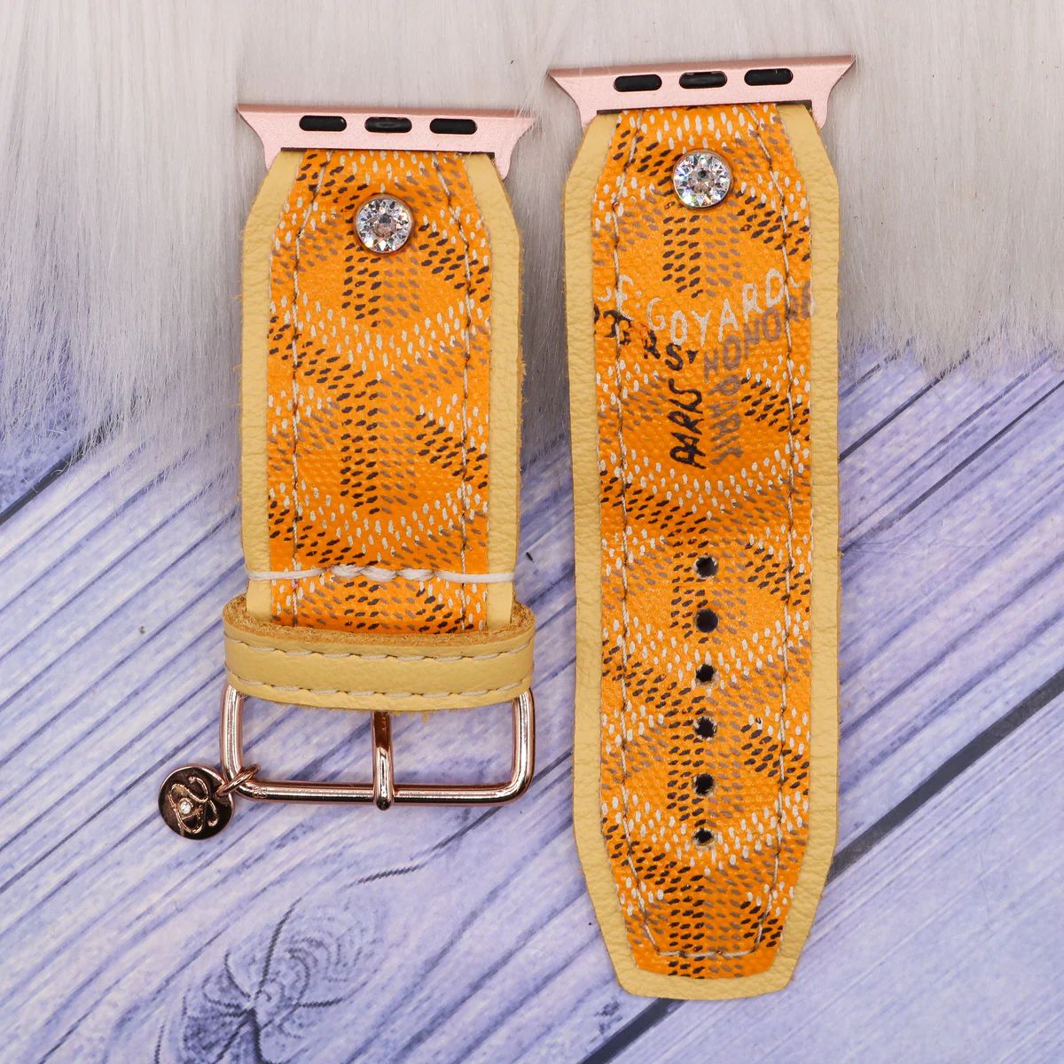 Ready to Ship - (Size 2) Sivella Band in Upcycled Yellow Goyard With Pastel Yellow With Logo (App... | Spark*l