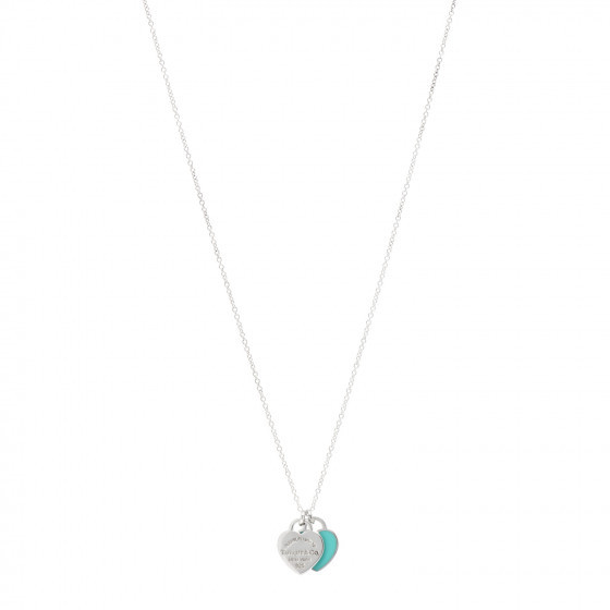 TIFFANY Sterling Silver Enamel Return to Tiffany Double Mini Heart Tag Pendant Necklace Blue | FASHIONPHILE (US)