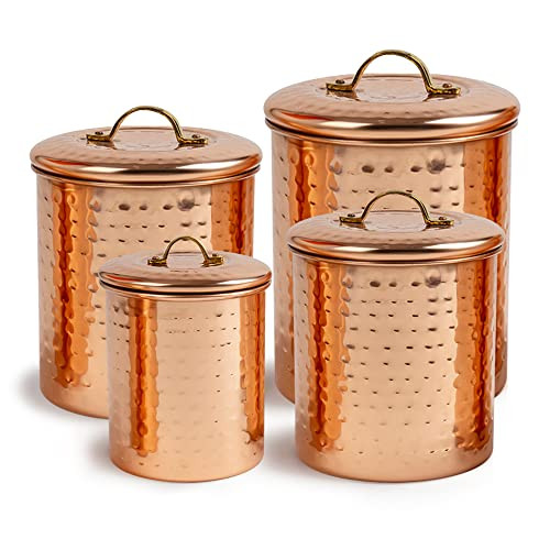 nu steel (Set of 4 Air Tight Copper Plated Antique Food Canister & Caddy - Stainless Steel & Copper: 1, 1.5, 2, & 4 Quart | Amazon (US)