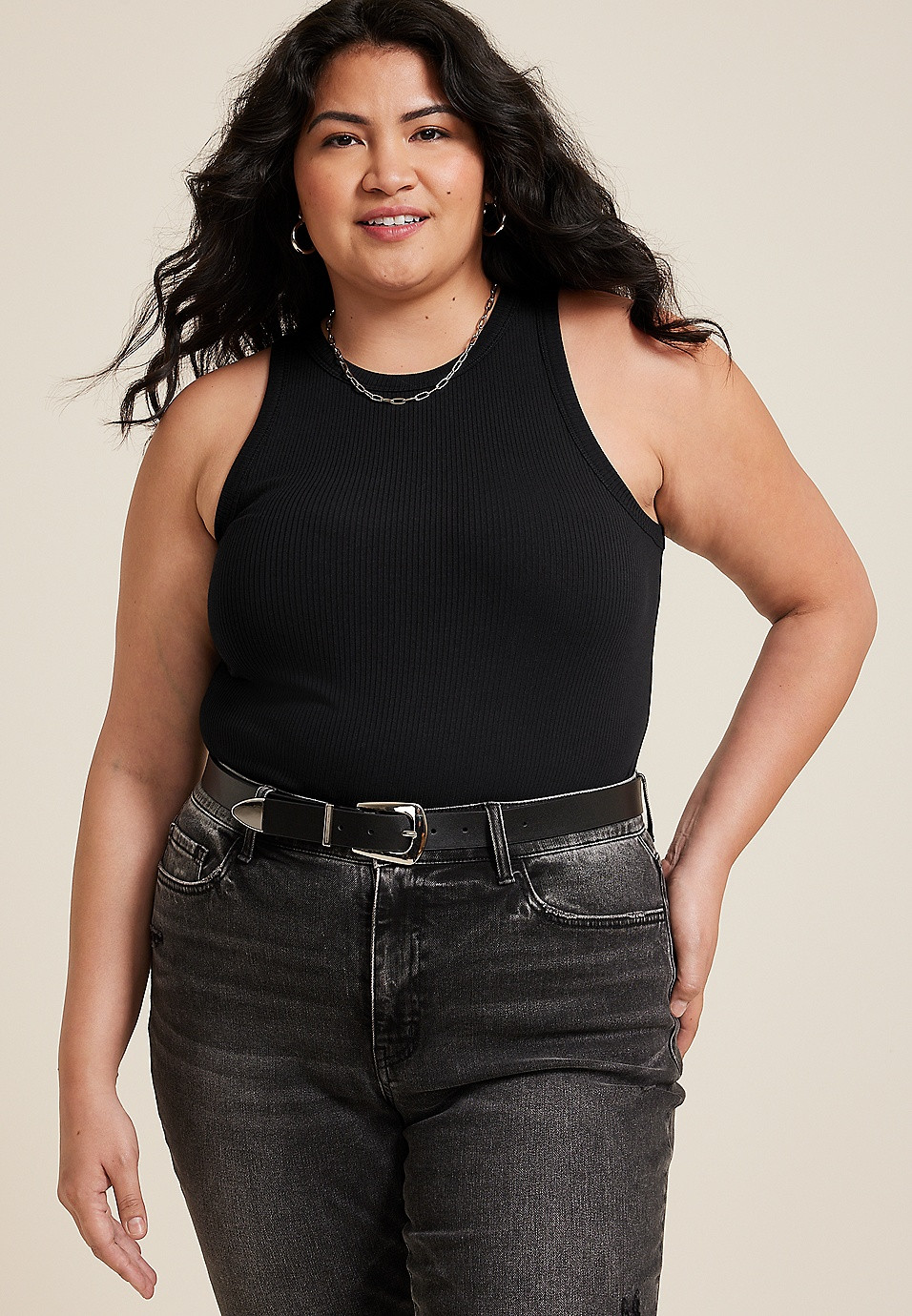 Plus Size Highline Solid Fitted Ribbed Tank Top | Maurices