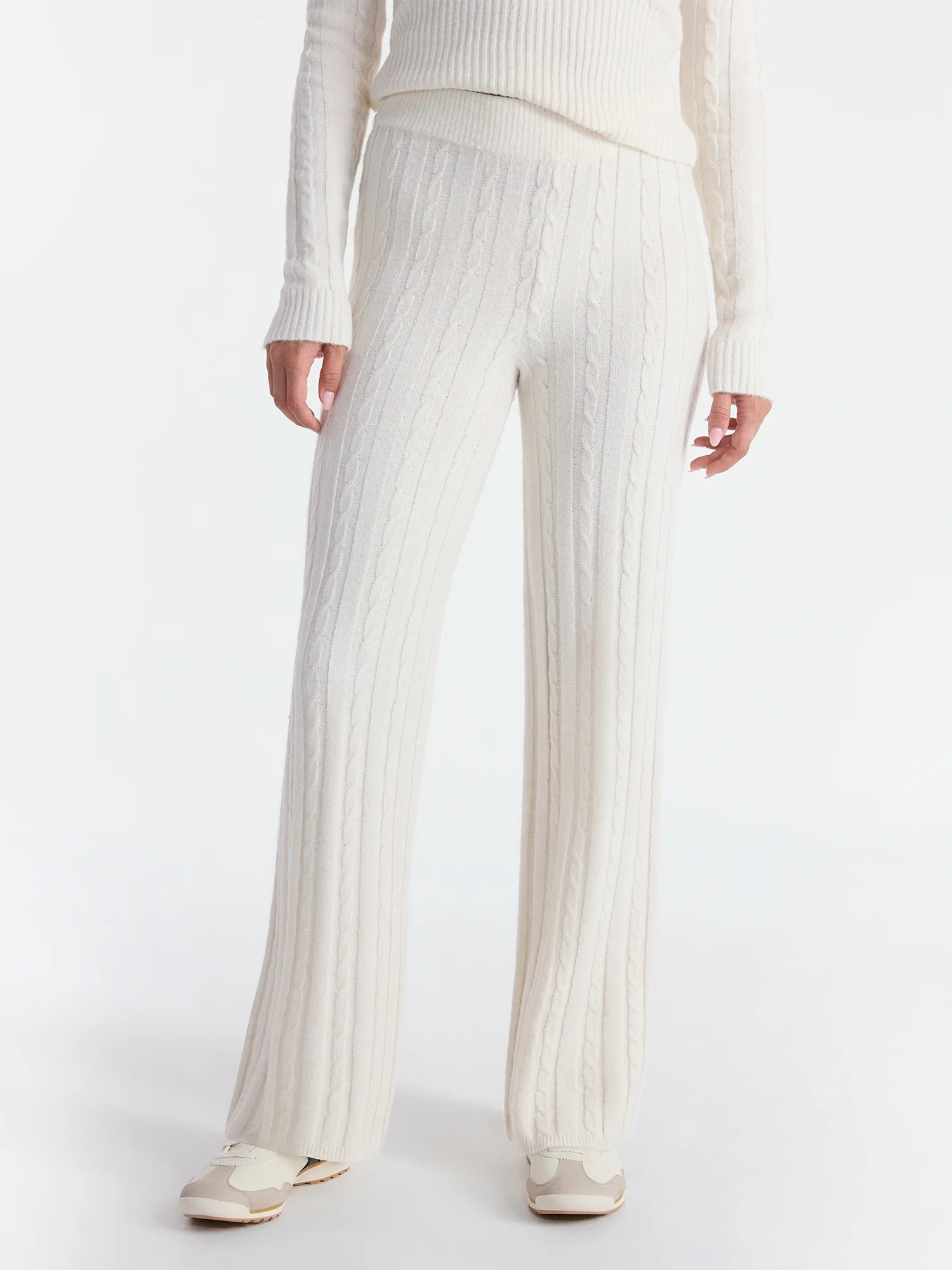 No Boundaries Cable Knit Sweater Wide Leg Pants, 30'' Inseam, Women's | Walmart (US)