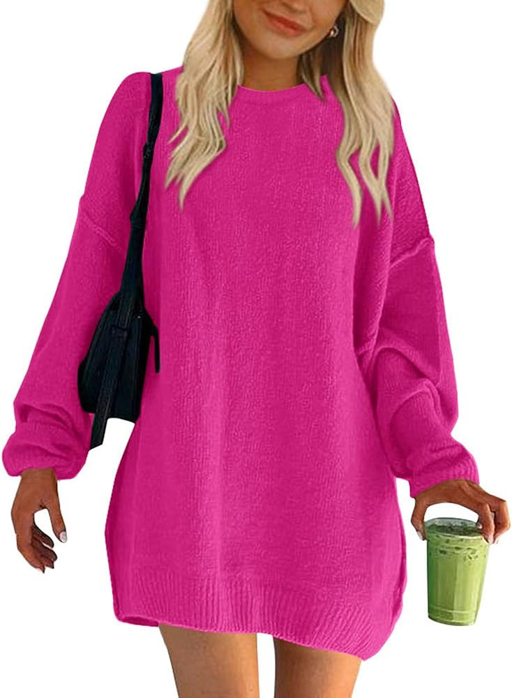 BTFBM 2023 Womens Sweaters Casual Crewneck Long Sleeve Oversized Sweater Dress Fall Winter Loose ... | Amazon (US)