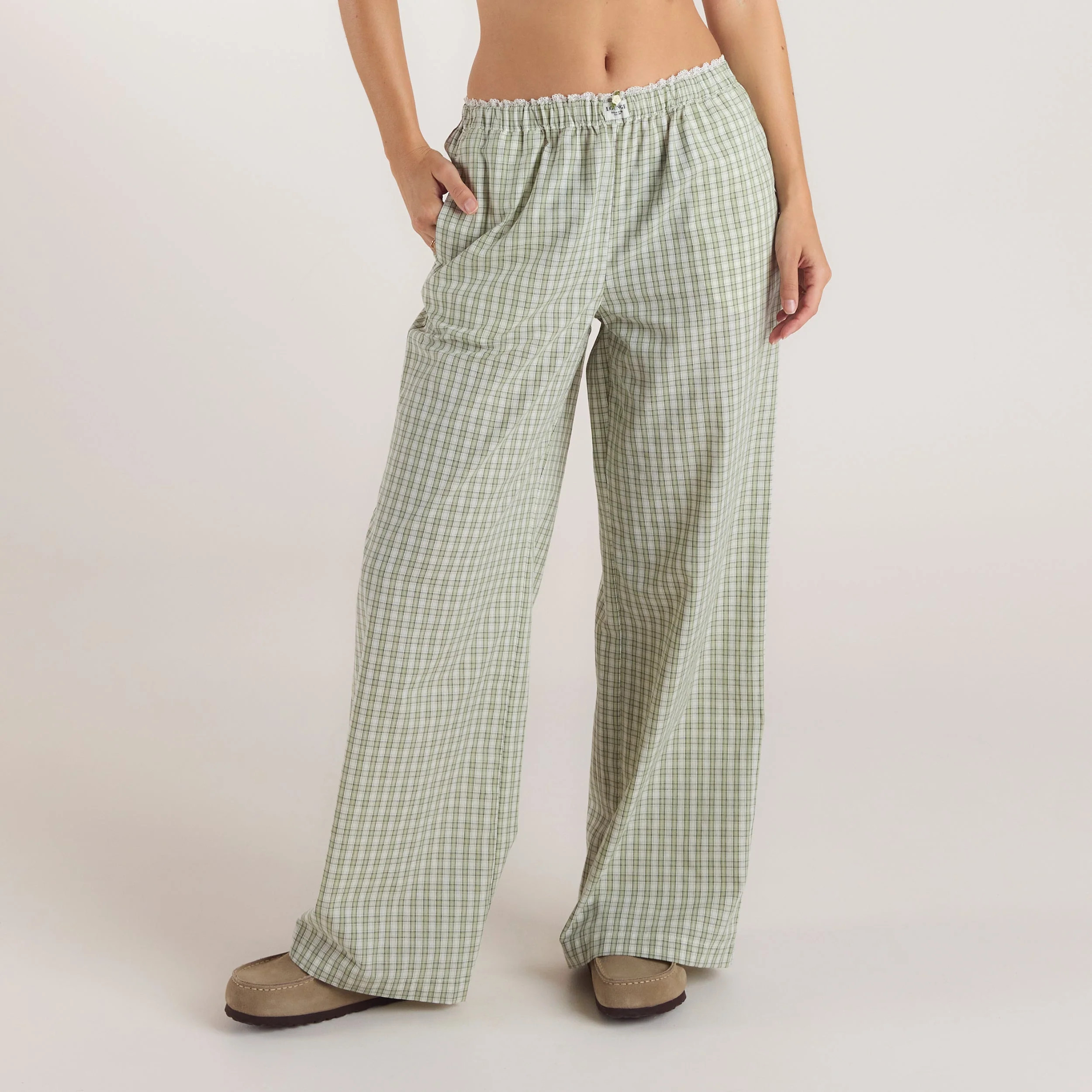 Check Cotton Pants - Green | Lounge (US)