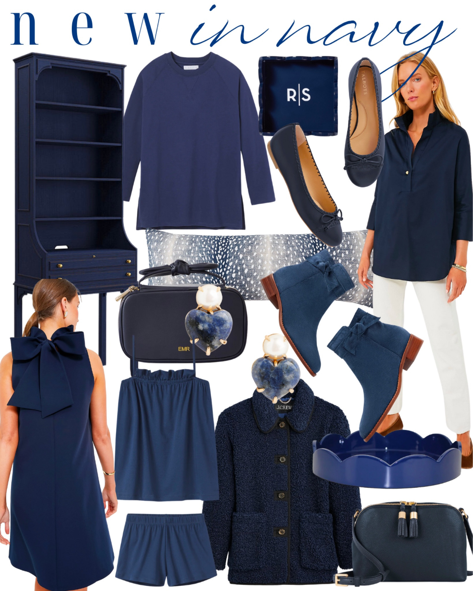 Navy stuff! Home decor, grandmillennial home, fall style, fall outfit, scalloped tray, loungewear, bookshelf, boots, sweater, crossbody, handbag, pillow, lumbar, sweatshirt, coat, jacket, preppy outfit, earrings

#LTKshoecrush #LTKfindsunder50 #LTKstyletip