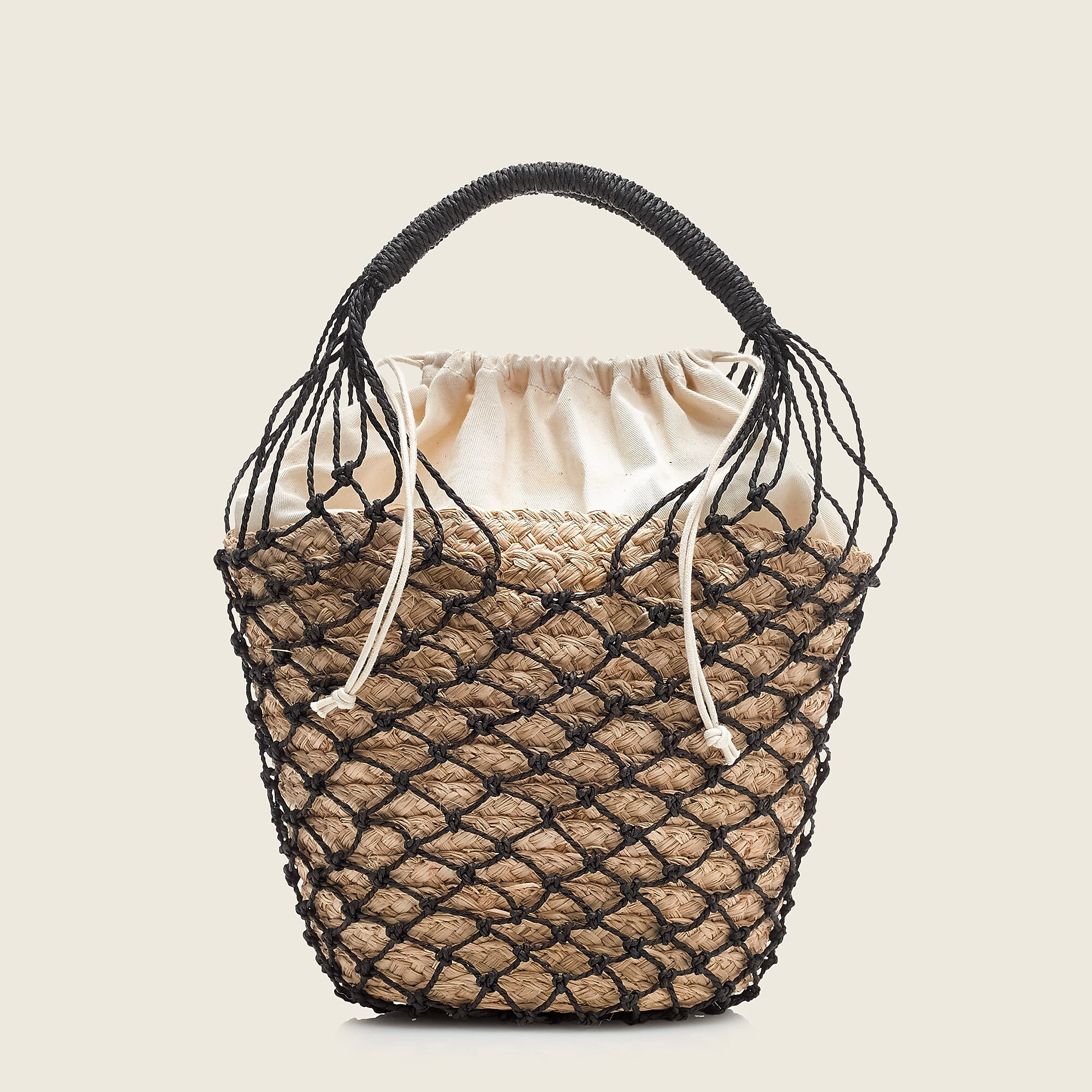 Raffia bucket bag with netting overlay | J. Crew US