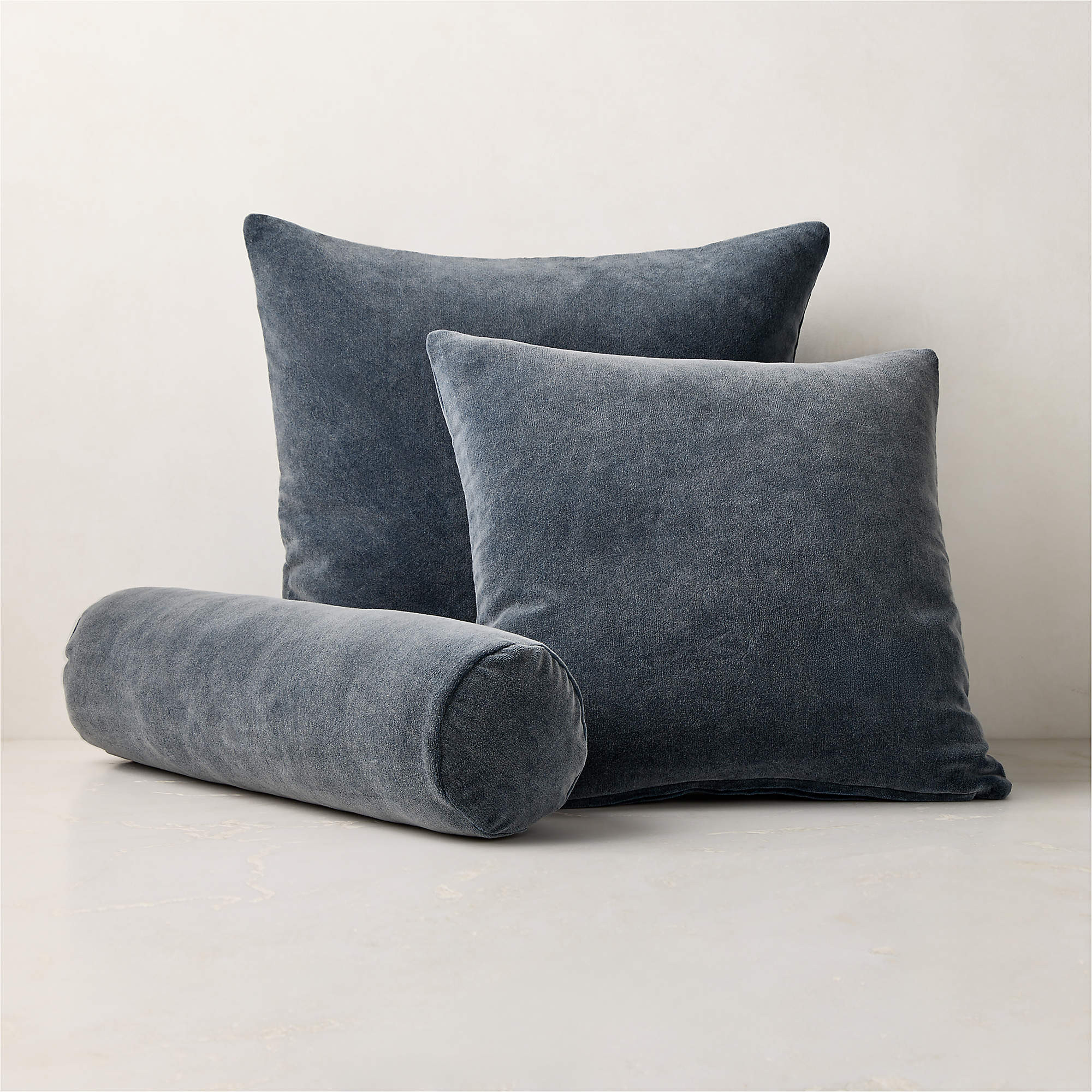 Encino Navy Blue Organic Cotton Stonewashed Velvet Throw Pillow Cover 20"x20" + Reviews | CB2 | CB2
