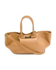 Made In Italy Leather East West Folded Bag With Turn Lock Belt | TJ Maxx