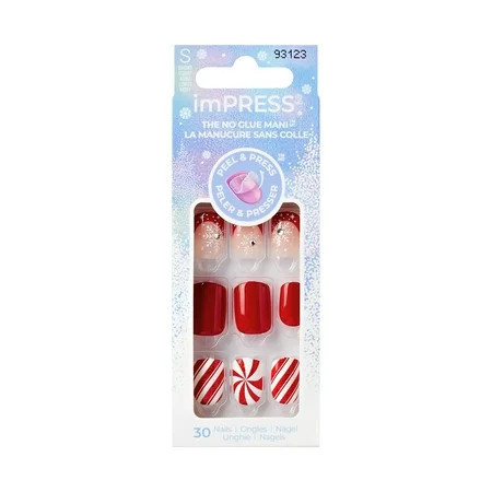 KISS imPRESS Holiday Press on Nails Design Winter Warmth Red Short Squoval 30 Count | Walmart (US)