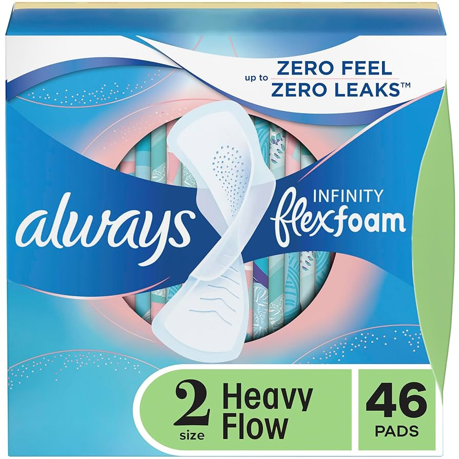 Always Infinity Feminine Pads for Women, Flexfoam Pads with Wings, Size 2, Heavy Absorbency, Unsc... | Amazon (US)