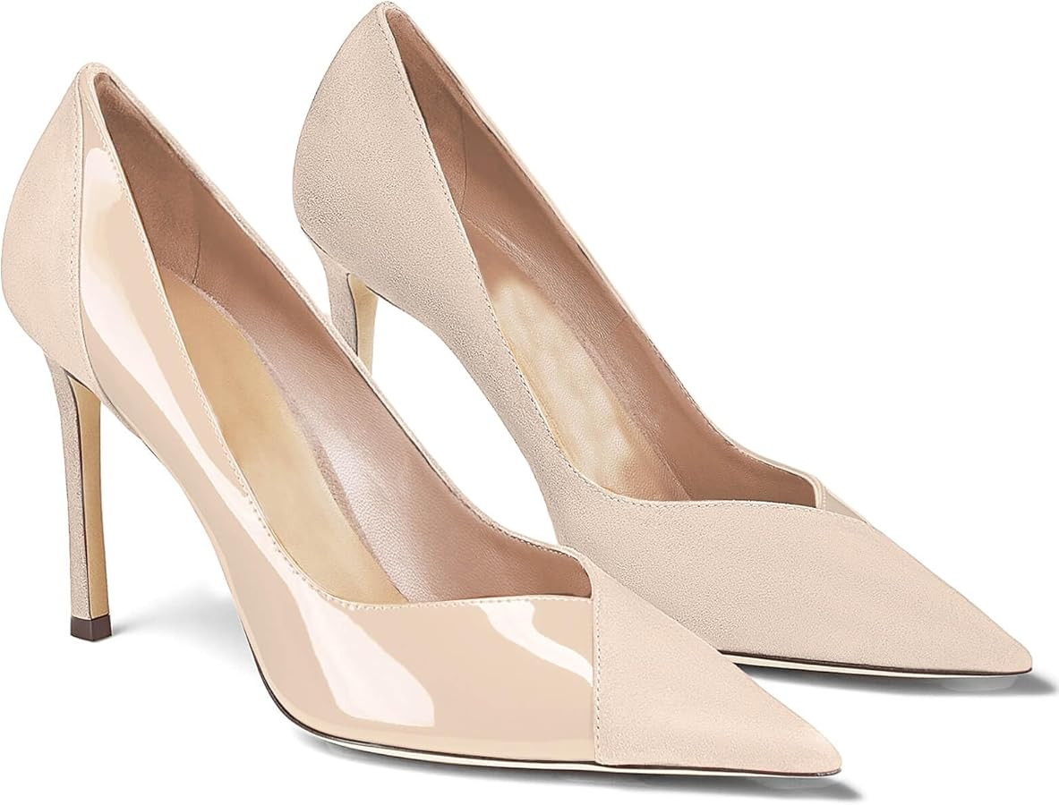 Coutgo Womens Pointed Toe High Heels Pumps Patent Suede Stiletto Heel Slip on Office Party Weddin... | Amazon (US)