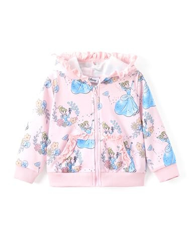 Disney Princess Cinderella Toddler Girl Zip Up Hoodie Pink Ruffle Allover Character Print Zipper Sweatshirt Jacket With Pocket Birthday Fall Coat 3-4T | Amazon (US)