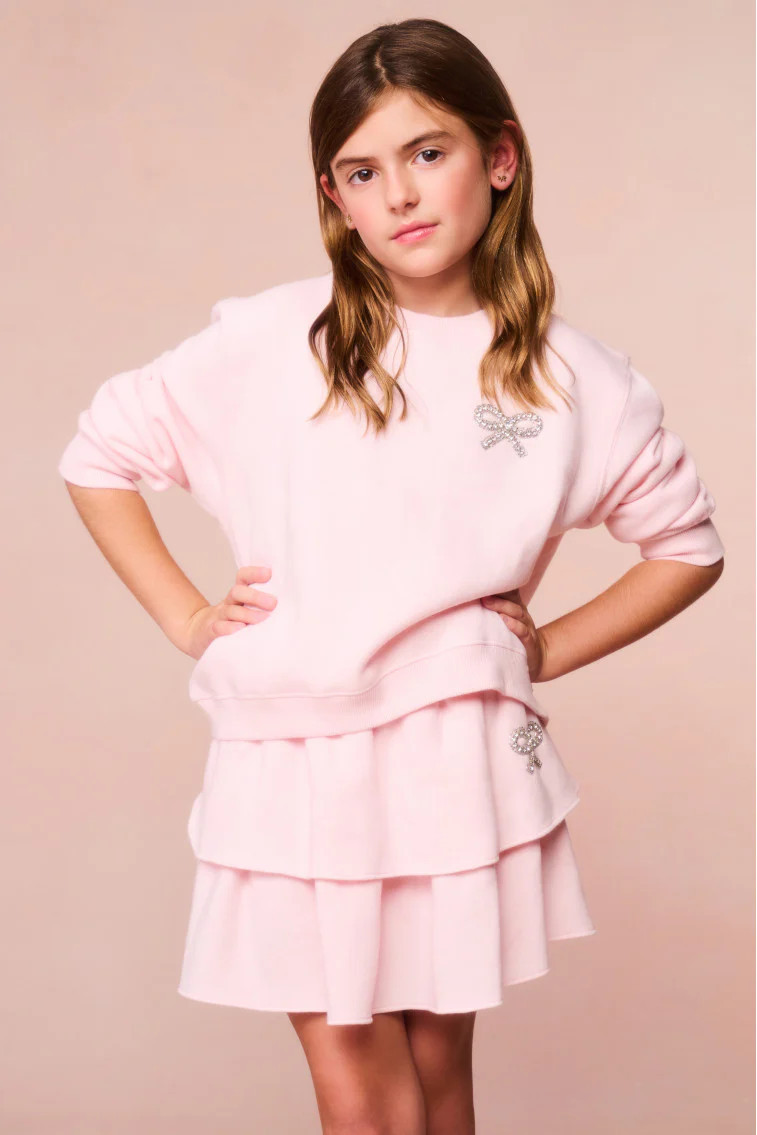 Girls Crystal Bow Fleece Ruffle Mini - ICICLE PINK / L | LoveShackFancy