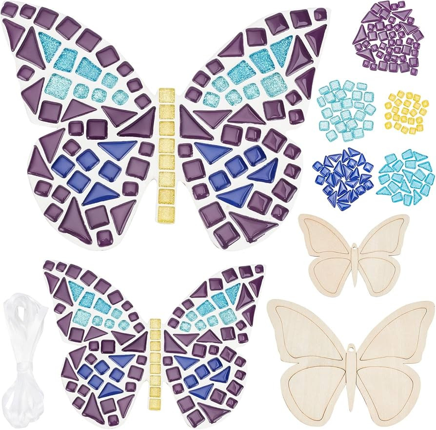 WEBEEDY Make 2 Butterfly Glass Mosaic Kit - DIY Mosaic Kit for Adults, Include Glass Mosaic Tiles... | Amazon (US)