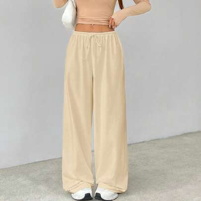 Soft White Knitted Home Baggy Pants, Loose Pant | SHEIN