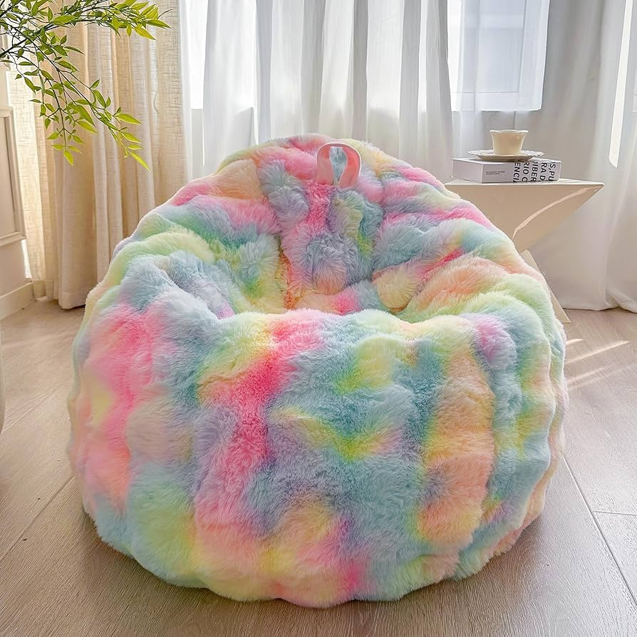 LIFEREVO Kids Fluffy Faux Rabbit Fur Bean Bag Cover (No Filler), Soft Fuzzy Stuffed Animal Storag... | Amazon (US)