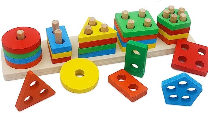 GETIANLAI Wooden Educational Preschool Toddler Toys Shape Color Sorting Block Puzzles for Boys & ... | Amazon (US)