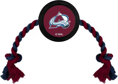 Pets First Hockey Puck Tough Squeaky Dog Chew Toy, Colorado Avalanche | Chewy