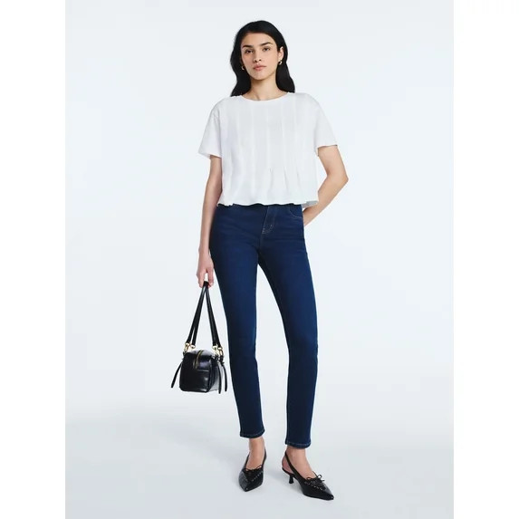 Scoop Women’s and Women's Plus Pleated Cropped Cotton Tee, Sizes XS-4X | Walmart (US)