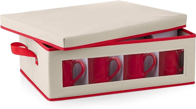 ZOBER Holiday Mug Box With Dividers, Coffee Mug Container Comes With Two Handles, 12 Slots, And C... | Amazon (US)