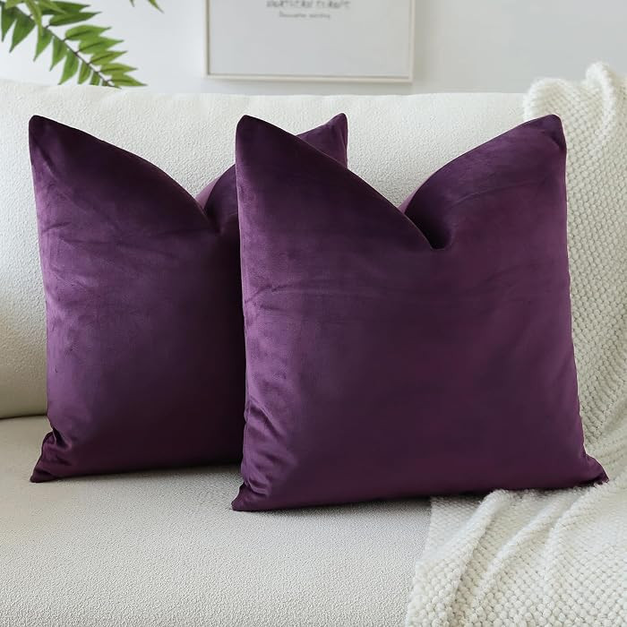 OTOSTAR Pack of 2 Velvet Soft Decorative Throw Pillow Covers 18 x 18 Inch Solid Square Cushion Ca... | Amazon (US)
