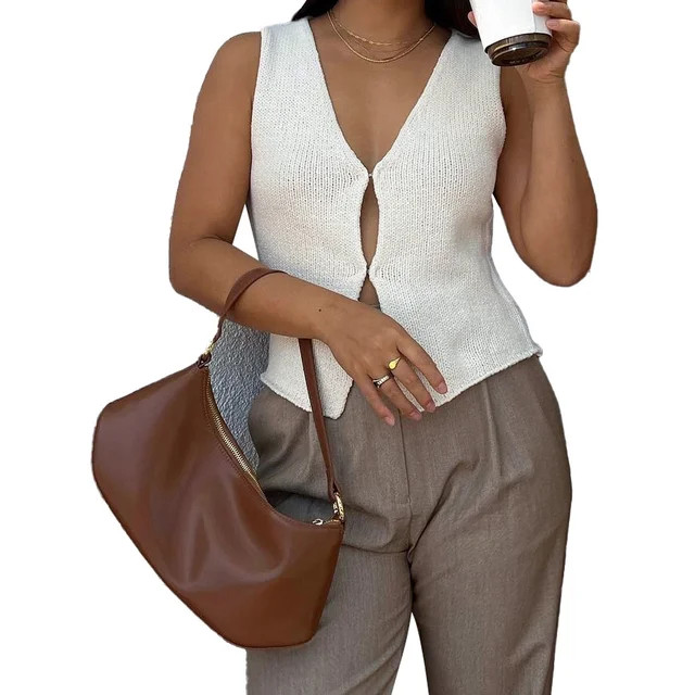 Women Knit Sweater Vest Tops Sleeveless V-Neck Button up Tank Tops | Walmart (US)