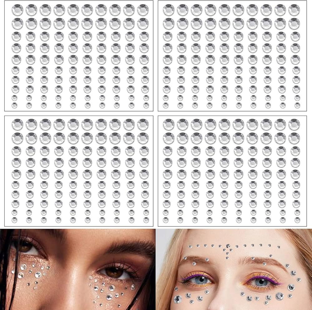 400 Pcs Face Eye Jewels Body Gems Rhinestone Stickers Self Adhesive Crystal Acrylic Stick on Make... | Amazon (US)