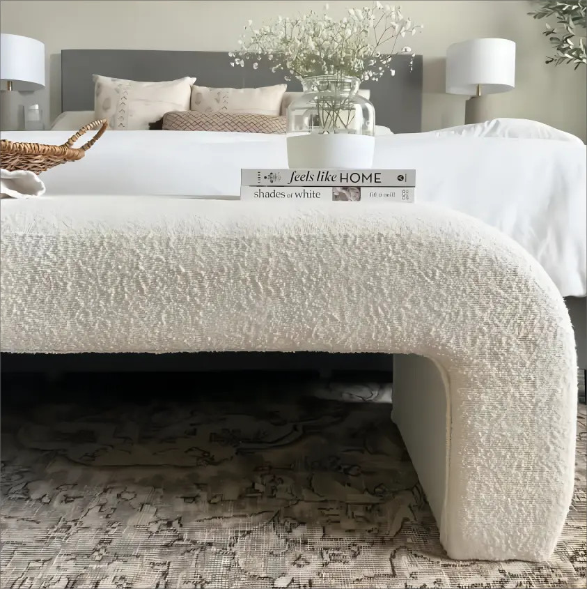 Lily 47" Modern Beige Boucle Waterfall Bench | Pop Maison