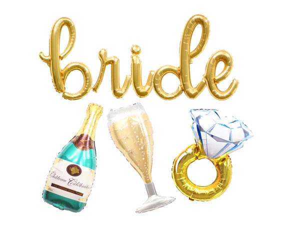 BRIDE Balloon for Engagement, BRIDAL Shower Decor Gold Foil Balloons Bachelorette | Etsy (US)