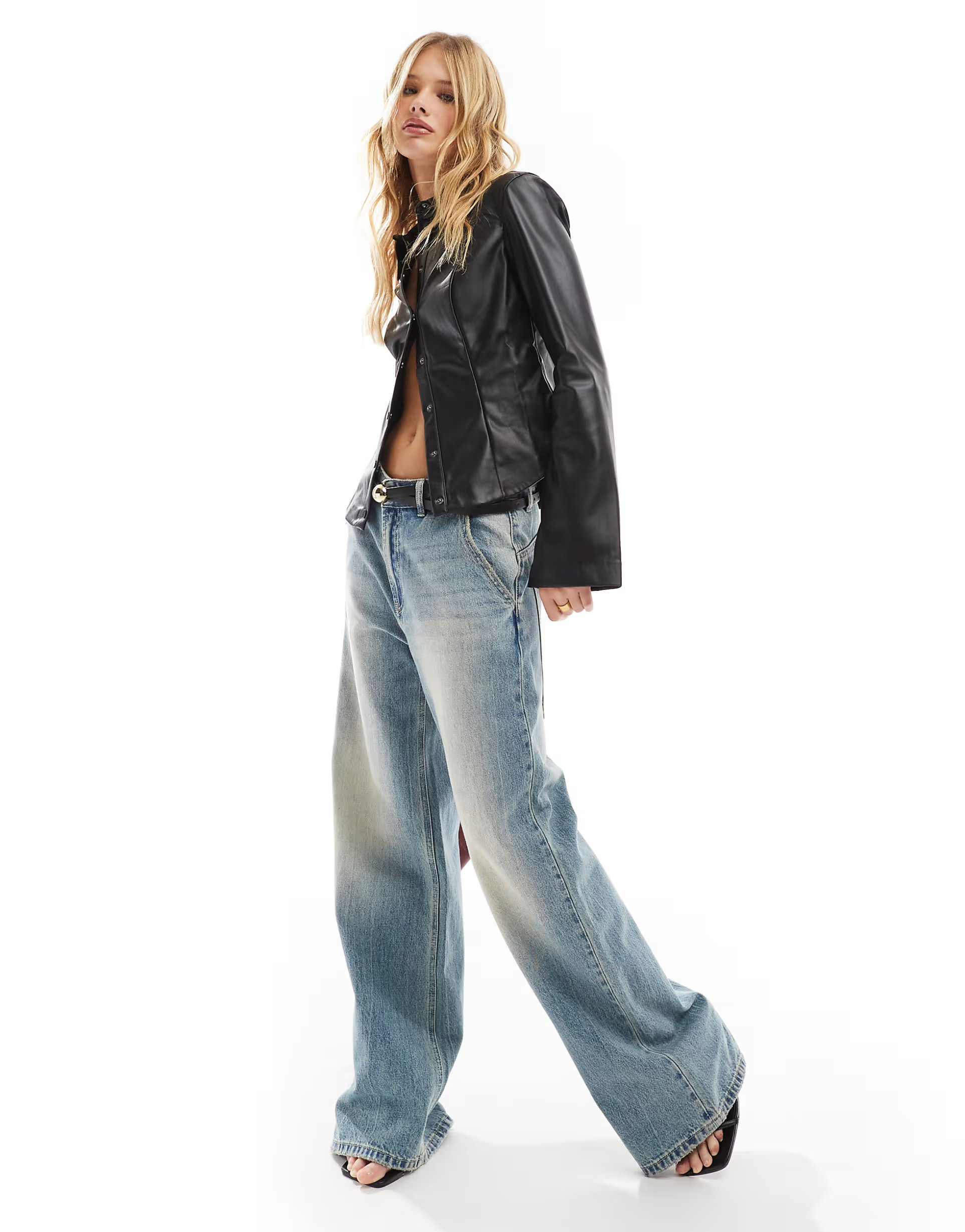 Bershka faux leather fitted shirt in black | ASOS (Global)