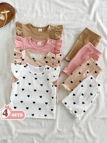 SHEIN Vintaside Kids 8pcs/Set Baby Girl 0-3 Years Old Spring/Summer Casual Daily Wear Cute Heart ... | SHEIN