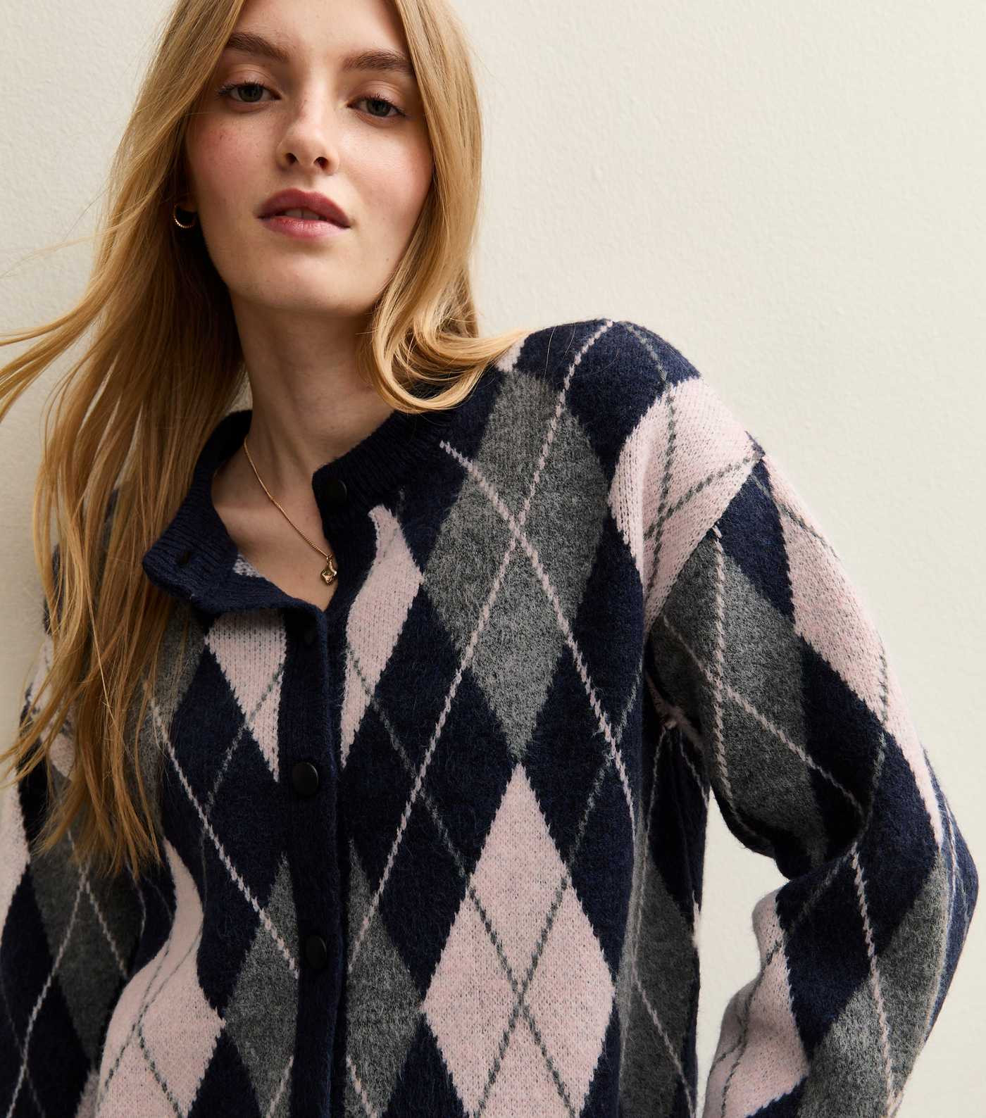 Blue Argyle Knit Cardigan | New Look | New Look (UK)
