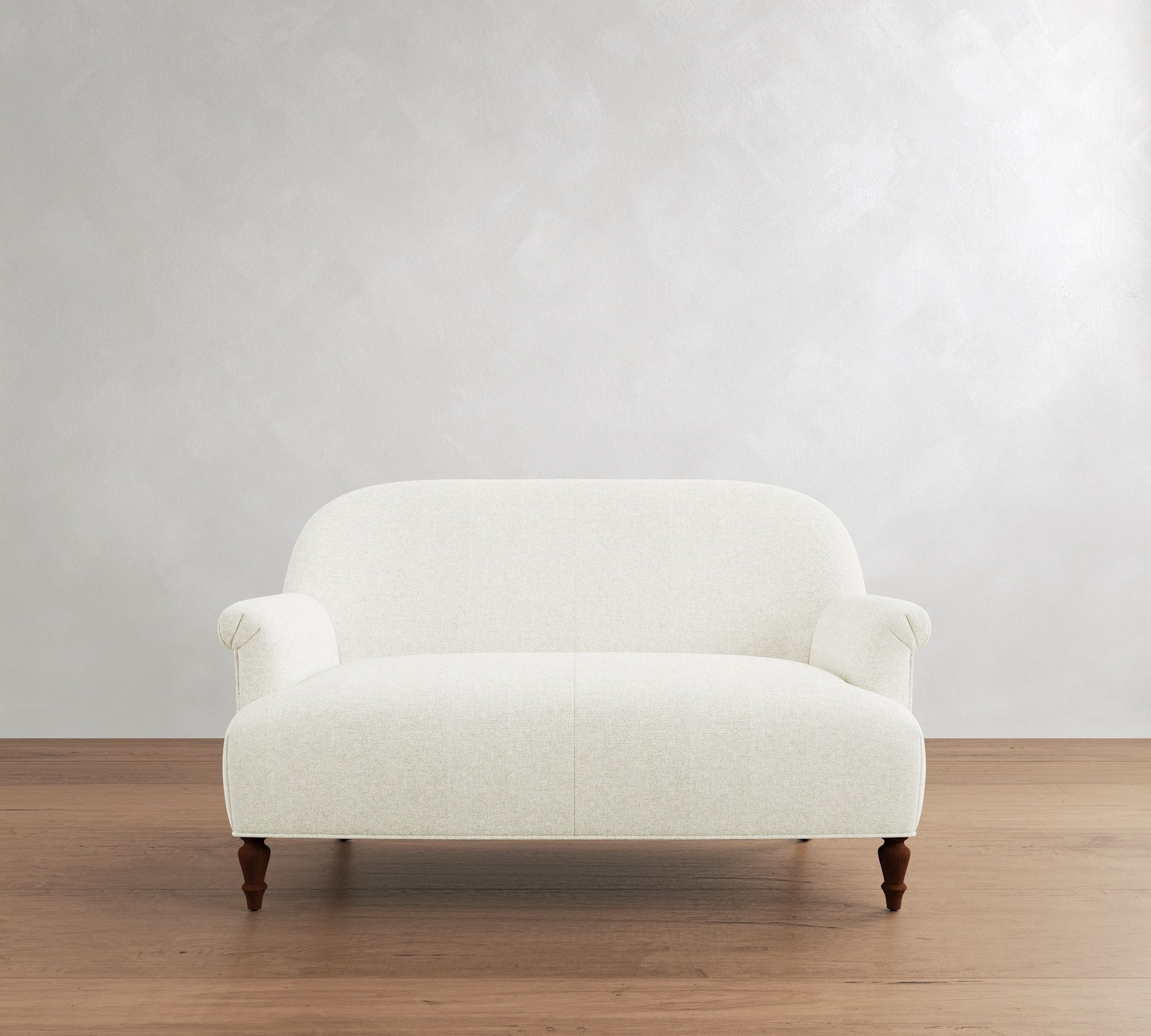Penelope Upholstered Settee, Polyester Wrapped Cushions, Performance Heathered Basketweave Alabaster White | Pottery Barn (US)