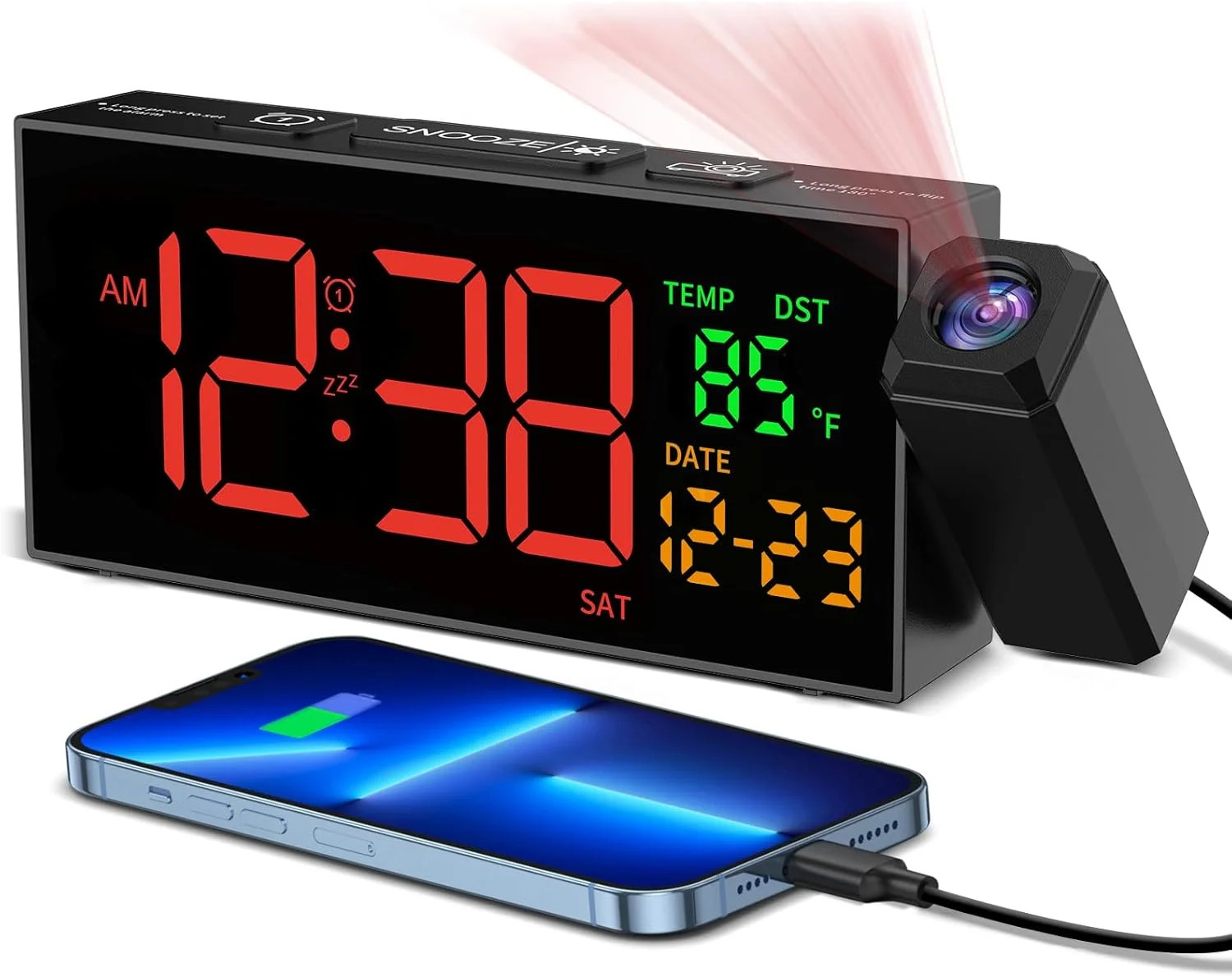 WH Projection Clock for Bedroom Ceiling, Alarm Clocks with 180° Rotatable Projector Date Tempera... | Walmart (US)