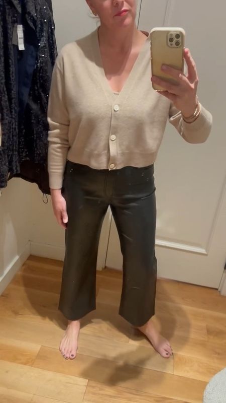 Holiday Outfit Look from J.Crew: 

These black leather pants, which are awesome! Go with everything. Plus this cashmere cardigan and cami set. This light weight, layered top set can take you into Spring too. Both items run tts. 

#LTKover40 #LTKHoliday #LTKstyletip