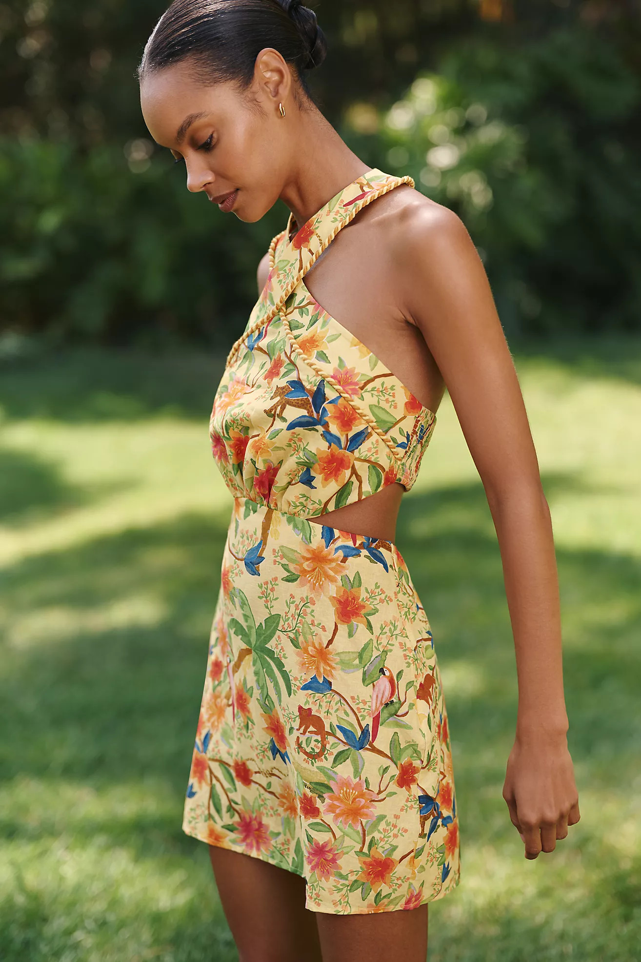 Farm Rio x Anthropologie Linen Blend Halter-Neck Mini Dress | Anthropologie (US)
