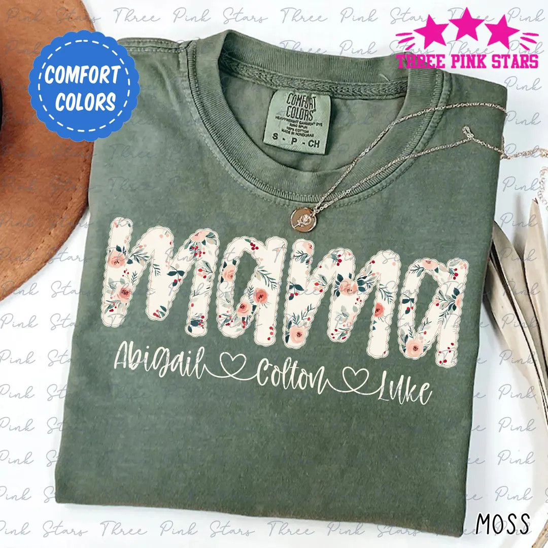 Personalized Mama Comfort Colors Shirt, Custom Mama Shirt With Kids Names Gift E7845 - Etsy | Etsy (US)