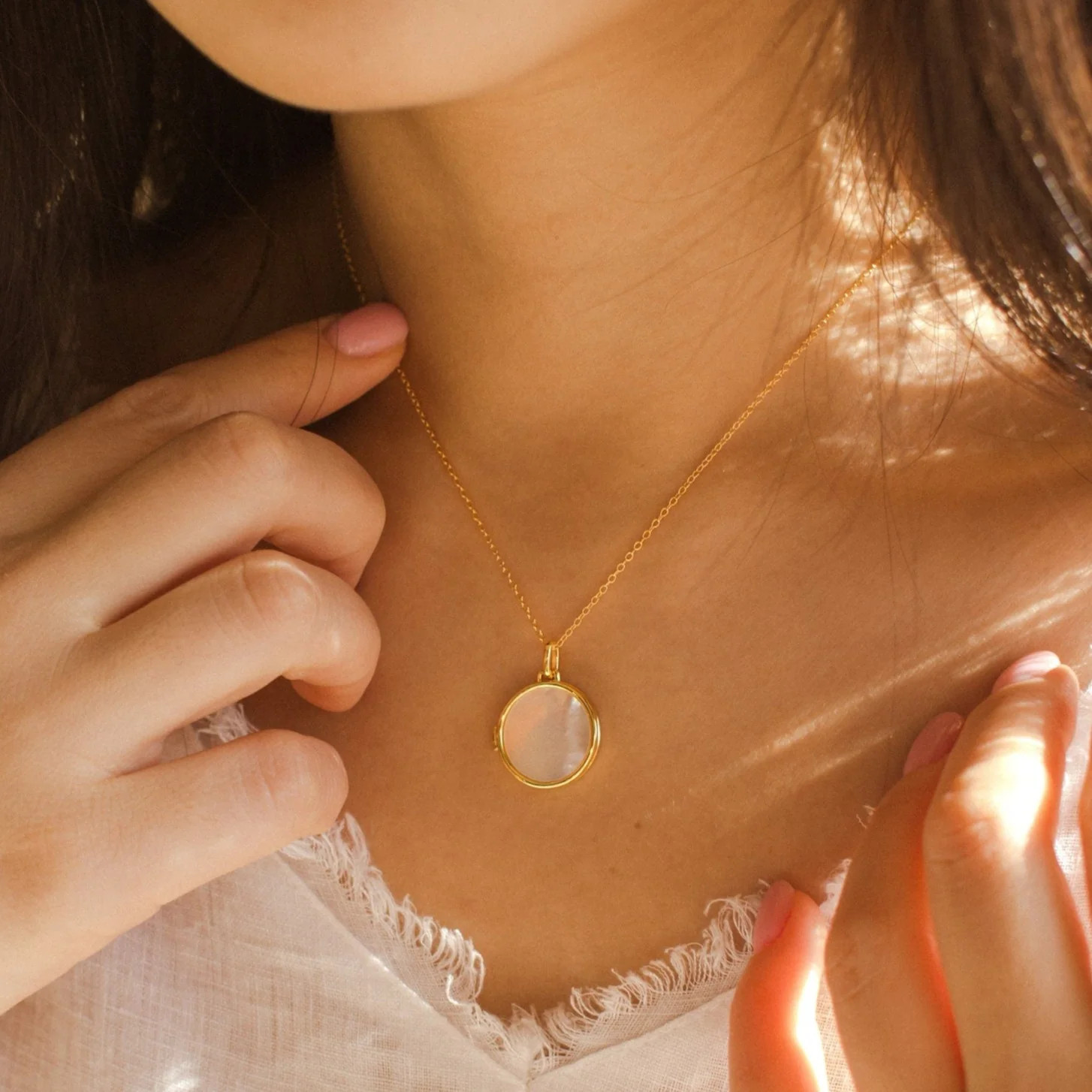 Pearl Disc Locket Necklace | Caitlyn Minimalist