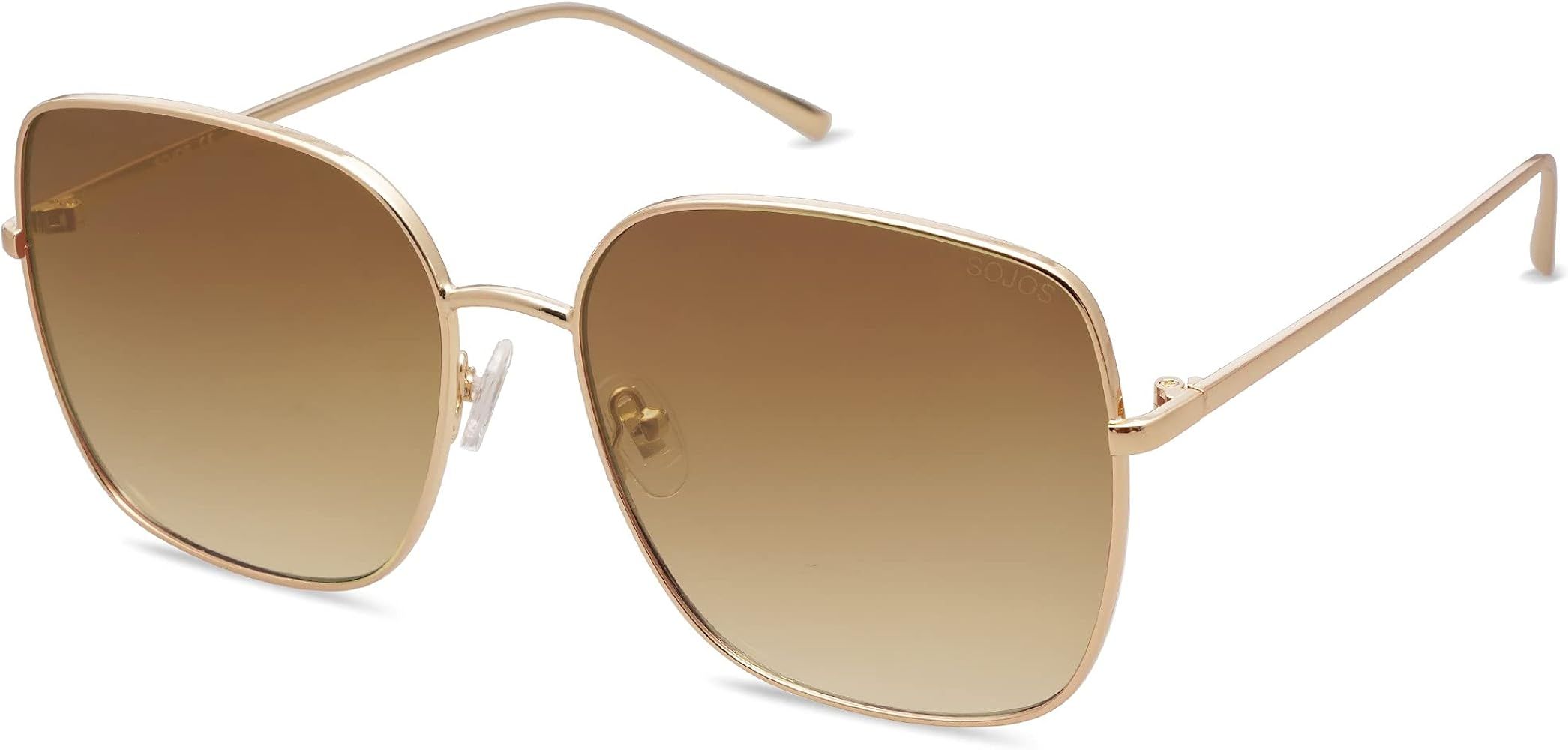 SOJOS Trendy Oversized Square Metal Frame Sunglasses for Women Men Flat Mirrored Lens UV Protection Sunglasses SJ1146 | Amazon (US)