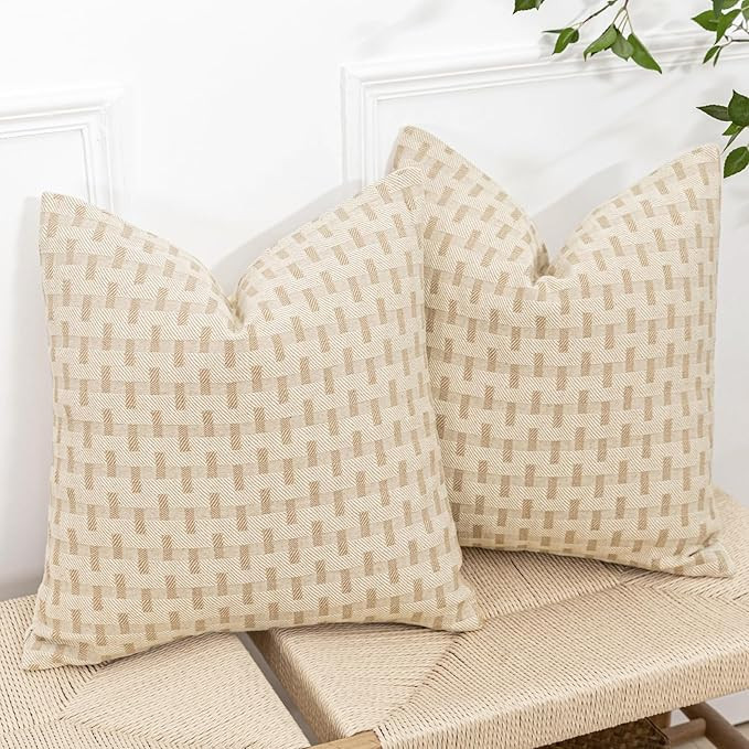 Pack of 2 Decorative Burlap Linen Throw Pillow Cover Rustic Farmhouse Pillow Case Boho Woven Text... | Amazon (US)